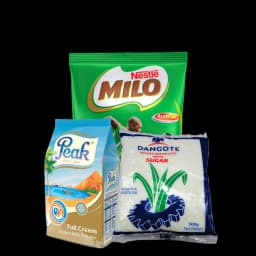 Big Tea Bundle - Milo Refill 800g, Peak Milk 800g, Dangote White Sugar 500g